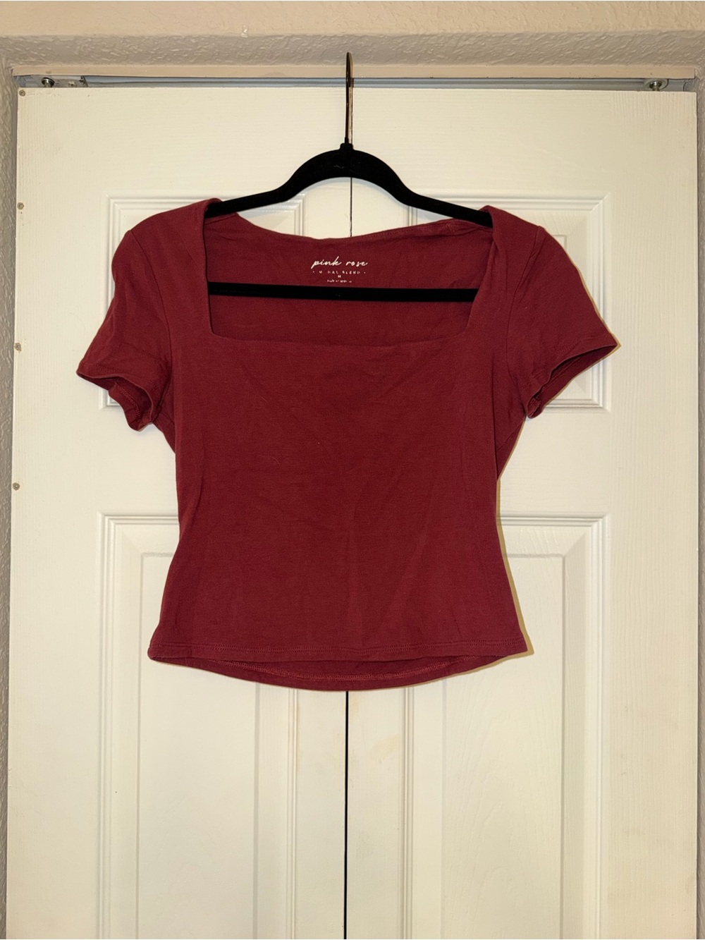 T.J.Maxx Women's Square Neck Short Sleeve Crop Top - Burgundy